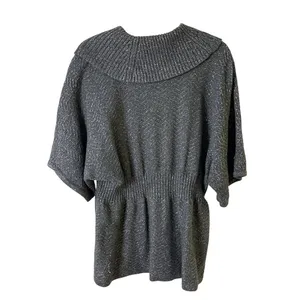 Gauge & Cable XL Gray Metallic Knit Sweater Tunic Cowl Neckline Wide Sleeves thumbnail 4