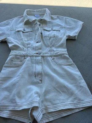 LELIS‎ Collection Off White Denim Romper Utility Belted Women’s Size S thumbnail 7