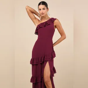 Lulus Brilliant Grace Plum Purple Ruffled One-Shoulder Maxi Dress Size XS Formal thumbnail 3