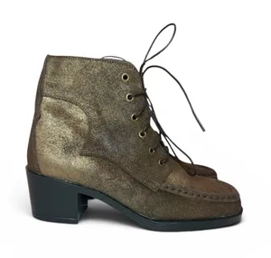 Scruples Lace Up Ankle Boot Moc-toe Metallic Distressed Bronze Gold Western Sz 8 thumbnail 1