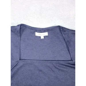 Madewell Shirt Womens Large Blue Square‎ Neck Long Sleeve Stretch Knit Top thumbnail 3