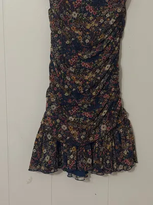Dress Forum Los Angeles Ruched Floral Mesh Ruffle Mini Dress Size S thumbnail 6