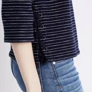 Madewell Striped Side-Lace Deep Navy and White Long sleeve Top thumbnail 6