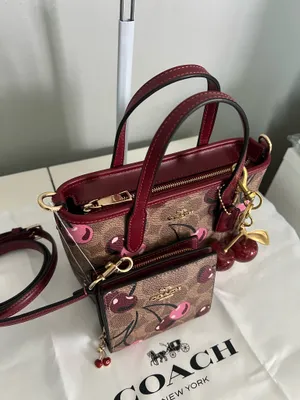 Coach City Mini Tote Bag In Signature Canvas With Cherry Print With Matching Wallet thumbnail 5