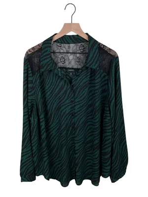 Torrid Georgette Lace Trim Drop Leopard Green Print Long Sleeve Blouse Size 3X thumbnail 3