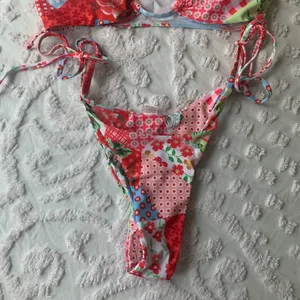 Amazon Women’s Small  Strawberry Shortcake Patchwork Bandeau Bikini Set thumbnail 5