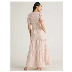 Quince 100% Organic Cotton Poplin Tiered Maxi Dress Terracotta Stripe Small thumbnail 3