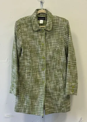 Dialogue Linen Blend Tweed Button Front Coat Spring Jacket Women's Size 10 Green thumbnail 1