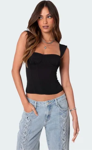 Edikted NWT Black Corset-Style Camisole Tank thumbnail 1