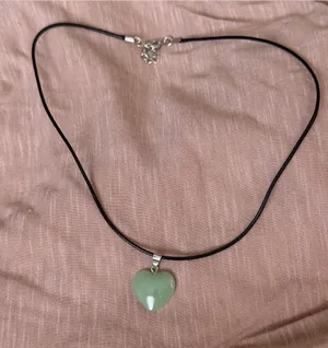 Green Heart Pendant Necklace with Black Cord thumbnail 1