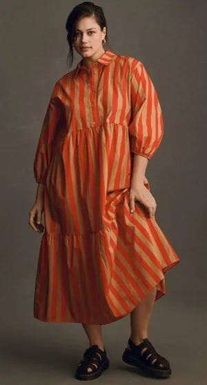 NWT Anthropologie Maeve Bettina in Red Honey Stripe Cotton Shirt Dress M Petite thumbnail 1
