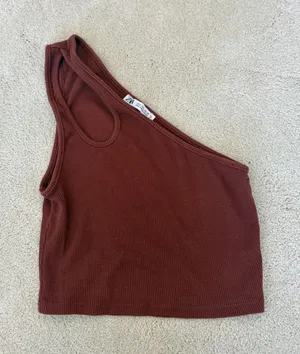 ZARA Brown Red One Shoulder Ribbed Crop Tank Top thumbnail 1
