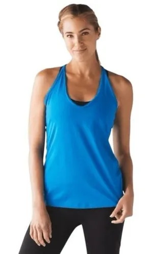 Lululemon Wild And Free Tank Top Bright Shocking Blue Mesh Back‎ Size 6 thumbnail 1