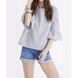 White Birch Madewell Striped Navy & White 3/4 Bell Sleeve Top L 100% Cotton thumbnail 8