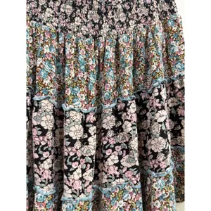 Natural Life Floral Smocked Tiered Mini Skirt Womens Large Black Pink Rayon Boho thumbnail 5