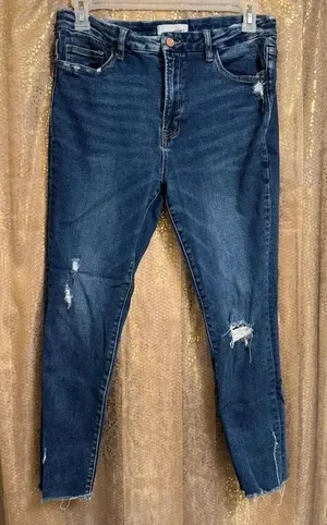 Vervet Darker Blue High Rise Raw Hem Ankle Cropped Stretchy Jeans 32 thumbnail 1