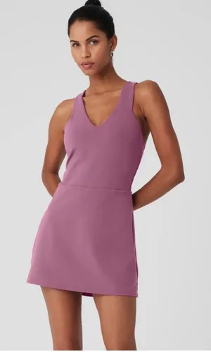 ALO Yoga Airbrush Real Dress Soft Mulberry Pink XS tennis preppy racerback vneck thumbnail 1