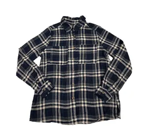 SHEIN Button Down Plaid Blue Tan Boyfriend Flannel Shirt Size Women's XS (2) thumbnail 1
