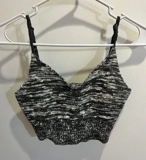 Abercrombie & Fitch Women Medium Heather Grey Black White Knit Bralette Crop Top thumbnail 1