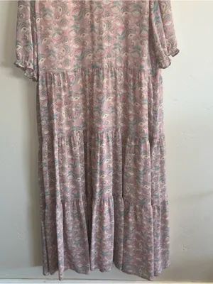 Melloday Woman’s Soft pink floral paisley tiered maxi dress Sz XL thumbnail 7