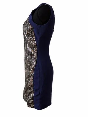 UK French Connection Navy & Silver Sequin Sleeveless Party Dress Size: 2‎ thumbnail 3