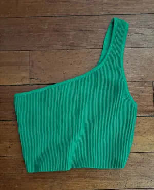 Aritzia Babaton Emerald One-Shoulder Ribbed Crop Top thumbnail 1
