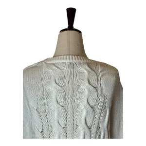 J Crew Sweater Women‎ Small White Cotton Crew Neck Cable Knit Pullover Preppy thumbnail 4