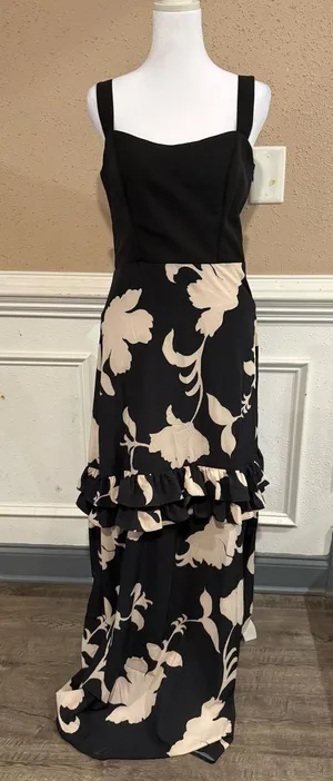 Colombian Black Floral Maxi Dress with Ruffles thumbnail 1
