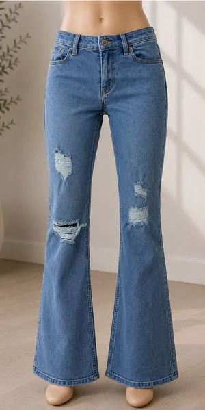 Hollister 00R Medium Wash Distressed Bootcut Flare Jeans thumbnail 1