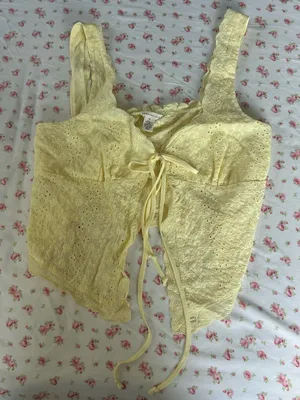 Aeropostale Pale Yellow Eyelet Lace Tie-Front Top thumbnail 1
