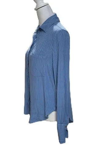 Billabong Blue & White Striped Long Sleeve Button Down Women's Shirt Size Small thumbnail 3