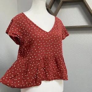 Abercrombie & Fitch Rustic Orange Polka Dot Peplum Blouse Open Back thumbnail 2