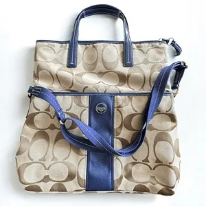 COACH Crossbody‎ Signature Foldover - Khaki/Navy F23304 Jacquard Tote thumbnail 13