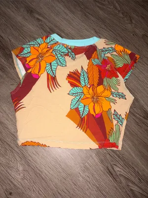 Free People Beach Floral Bikini Swim Top in Orange and Turquoise thumbnail 2