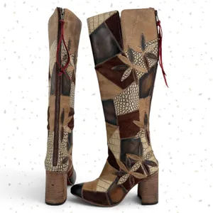 Freebird by Steven Juno Patchwork Knee High Leather Boots Fall Boho Style Size 7 thumbnail 2