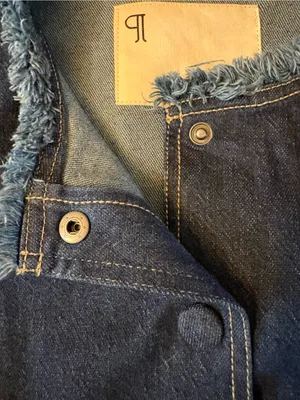 Pilcro Denim Jacket Womens Small Blue Excellent Peplum Collarless Raw Edge thumbnail 8