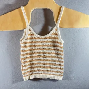 501 | Madewell Sriped Crochet Knit Tank Top‎ XXS Cream Tan Cotton Sweater Cami thumbnail 2