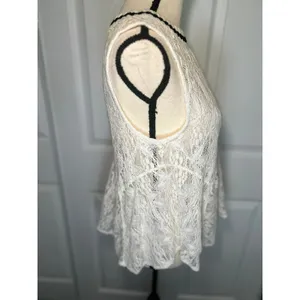 Free People Lace‎ Peplum Top XS Cream Black Trim Keyhole Back Sleeveless Boho thumbnail 3