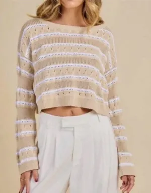 Hollister Beige and White Cropped Open-Knit Sweater thumbnail 1