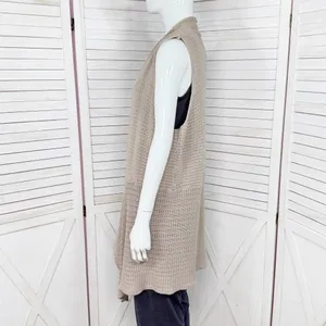 RXB Boho Open‎ Waterfall Long Cardigan Sweater Vest Tan Large Cotton thumbnail 2