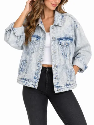 Wild Fable XS Acid Wash Denim Trucker Jacket Light Blue Oversized thumbnail 1
