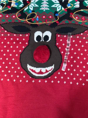 Ugly Christmas Sweater Red & Green Reindeer Crewneck thumbnail 7