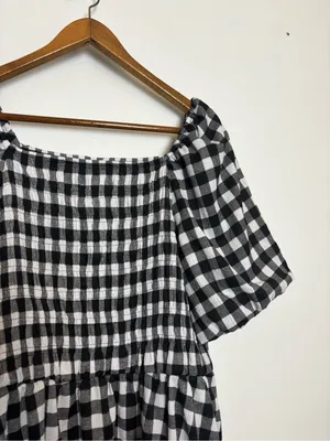 LuLaRoe Black and White Gingham Smocked Alina Nap Midi Dress thumbnail 5