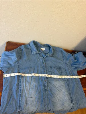 J Jill Denim distressed shirt dress with pockets cottagecore teacher thumbnail 5