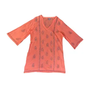 Peppermint Bay Swim Cover Up Womens XL Used Pullover Sequins Salmon Gray thumbnail 4
