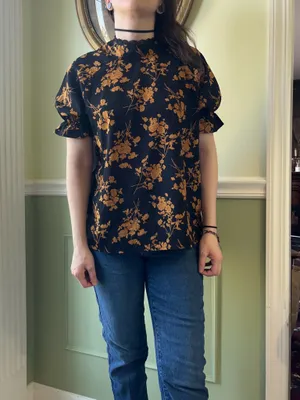SHEIN black floral blouse top thumbnail 2