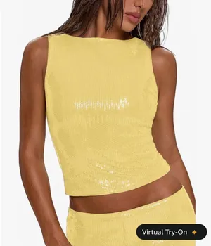 Wo men's Sparkly Sequin Tops Glitter Shiny Tank Top Going Out Sleeveless Crop Y2k Rave Tops Party Night Clubwear thumbnail 1