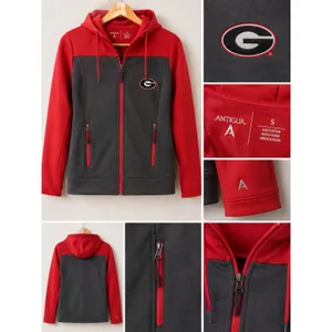 Antigua Georgia Bulldogs Full Zip Hoodie Small Red Charcoal Performance Jacket E thumbnail 2