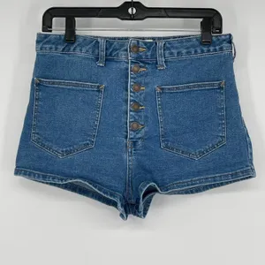 We The Free Free‎ People Blue Denim Button Fly High Rise Shorts Size 29 Long thumbnail 2