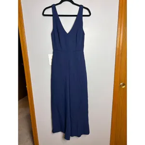 Wilfred Aritzia écoulement Navy Blue V-Neck Tie Back Wide Leg Jumpsuit thumbnail 3